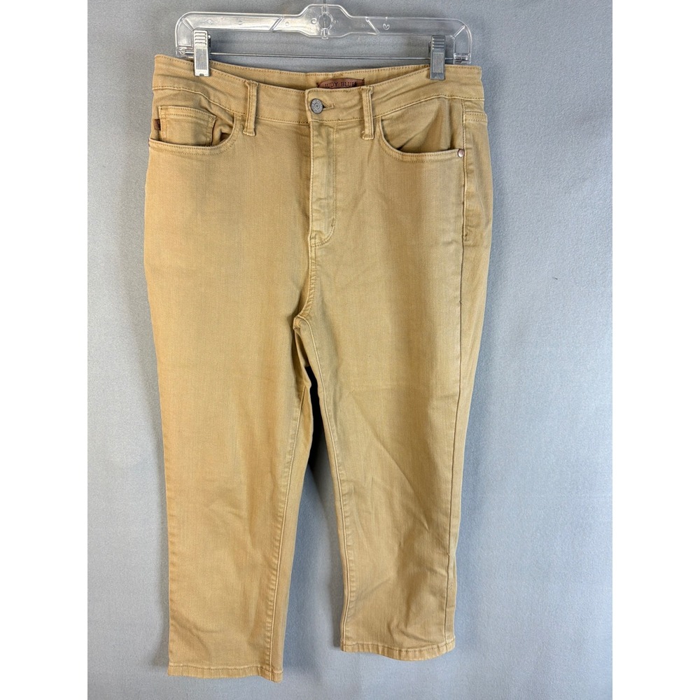 Judy Blue Womens 11/30 Cropped Jeans Tan Khaki Excellent Garment Dyed Stretch